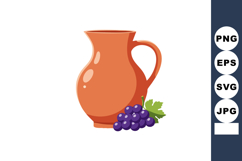 Clay Pitcher with Purple Grapes Illustration for Kitchen and Product Image 1