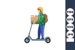 Delivery man riding electric scooter with safety helmet and Product Image 1