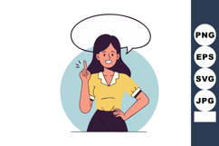 Young woman pointing finger with speech bubble illustration Product Image 1