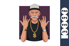 Elderly man with mustache showing hands with rings and gold Product Image 1