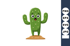 Cartoon cactus character with surprised expression in desert Product Image 1