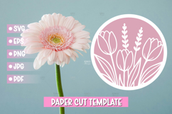 6 Flowers Paper Cut Round Sign Template Product Image 2