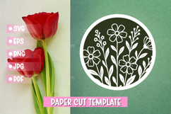 Flowers Paper Cut Round Sign Template Product Image 1