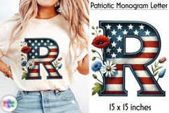 Patriotic Floral Alphabet Clipart, Patriotic Monogram PNG Product Image 1