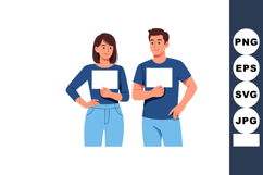 Young man and woman holding blank white signs standing side Product Image 1