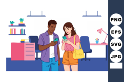 Young man and woman using smartphones in modern office with Product Image 1