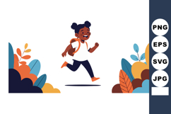 Happy playful little girl running outdoors with backpack sur Product Image 1