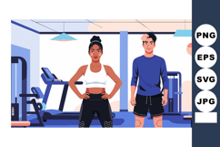 Fit young woman and man exercising in modern gym with treadm Product Image 1
