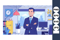 Confident businessman standing in modern office with city vi Product Image 1