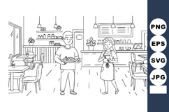Man and woman enjoying coffee in modern cafe interior with t Product Image 1