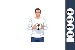 Man holding soccer ball standing front view casual clothing Product Image 1