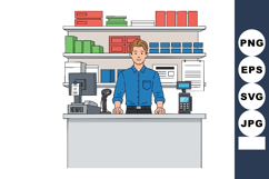 Male shop assistant standing behind counter in retail store Product Image 1