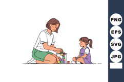 Mother and daughter playing with colorful blocks together in Product Image 1