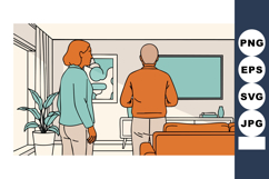 Two people watching television in modern living room with or Product Image 1