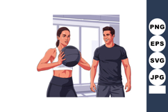 Fitness couple training with medicine ball in gym exercise w Product Image 1