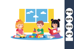 Children playing with toys and reading books indoors in brig Product Image 1