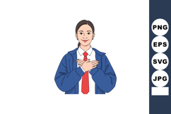 Young professional woman in blue jacket and red tie showing Product Image 1