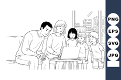 Family using laptop together at home in modern apartment wit Product Image 1
