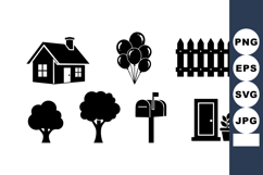House balloons fence trees mailboxes door plant black Product Image 1