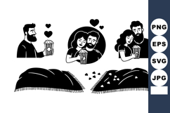 Couple Enjoying Popcorn Romantic Movie Date Illustration Product Image 1