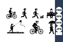 People Walking Cycling Playing Dog Sitting Bench Vector Product Image 1