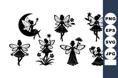 Silhouette Fairy Vector Set with Wings Stars Flowers Product Image 1