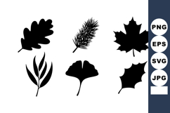 Black Silhouette Autumn Leaves Pine Needles Vector Product Image 1