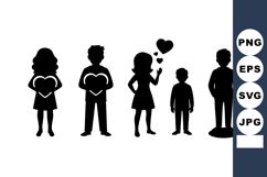 Silhouette Family Holding Hearts Love Romance Vector Product Image 1