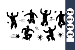 Jumping People Silhouettes With Stars Vector Product Image 1