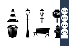 Urban Street Elements Vector Silhouette Set Product Image 1