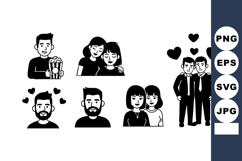 Diverse Couples Expressing Love Black White Vector Product Image 1