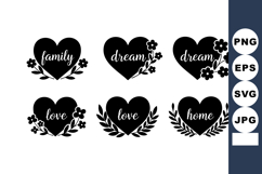 Black Heart Floral Family Dream Love Home Vector Product Image 1