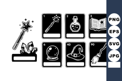 Magic Wand Potion Book Crystal Ball Witch Hat Broom Icon Set Product Image 1