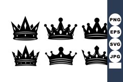 Black Silhouette Crown Collection Six Styles Vector Product Image 1