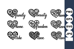 Decorative Floral Heart Shapes Calligraphy Words Product Image 1