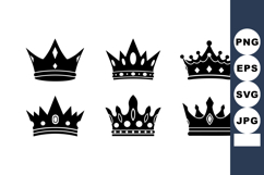 Six Black Crown Silhouettes Elegant Royal Vector Product Image 1