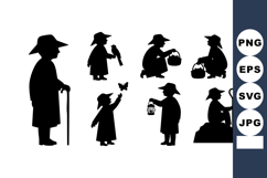 Vector Children Playing Lantern Bird Cane Silhouettes Product Image 1