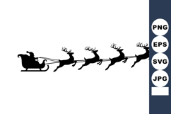 Santa Claus Sleigh With Four Reindeer Silhouette Vector Product Image 1