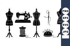 Vintage Sewing Machine Dress Forms Vector Set Product Image 1