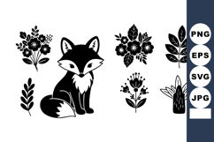 Cute Fox with Decorative Floral Elements Vector Product Image 1
