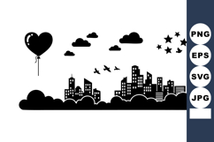 City Skyline Silhouette Heart Balloon Vector Illustration Product Image 1