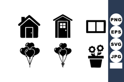House Door Window Balloon Flower Pot Icons Product Image 1