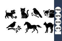 Silhouette animals dog cat bird horse fox simple black Product Image 1