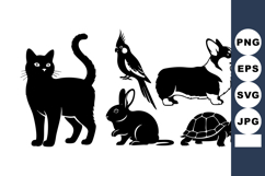 Silhouette Animals Cat Rabbit Parrot Vector Product Image 1