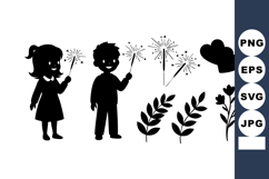 Children Playing With Sparklers Vector Illustration Product Image 1