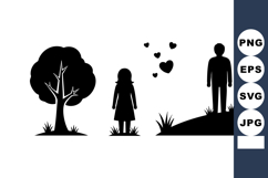 Silhouette Girl Boy Hearts Tree Love Vector Product Image 1