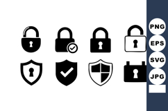 Security Icon Set Padlock Shield Checkmark Locked Unlocked Product Image 1
