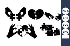 Puzzle Hands Connecting Heart Shape Love Teamwork Vector Product Image 1