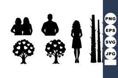 Silhouette People Trees Bamboo Black Vector Design Product Image 1