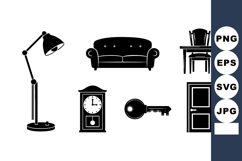 Black Silhouette Home Furniture Vector Icons Set Product Image 1